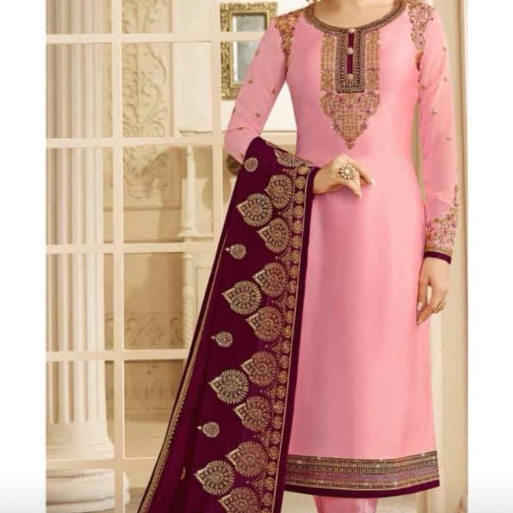 NWT Indian Dress Outfit Shalwar Kameez/Saree - pink/burgundy size 2-4